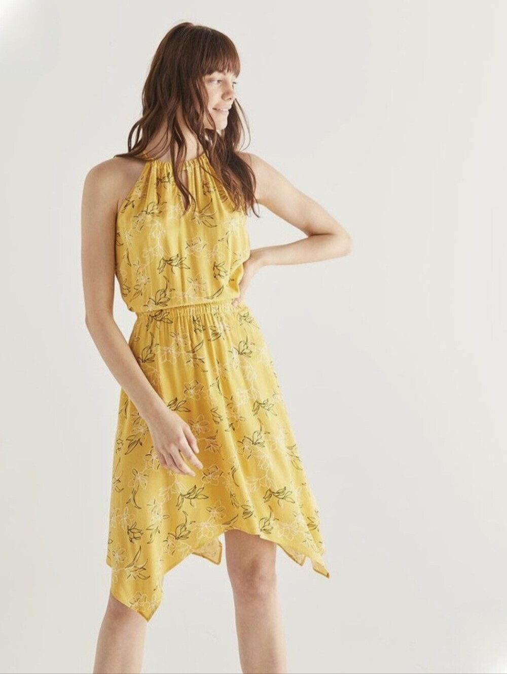 Reitmans Yellow Floral Asymmetrical Halter Dress